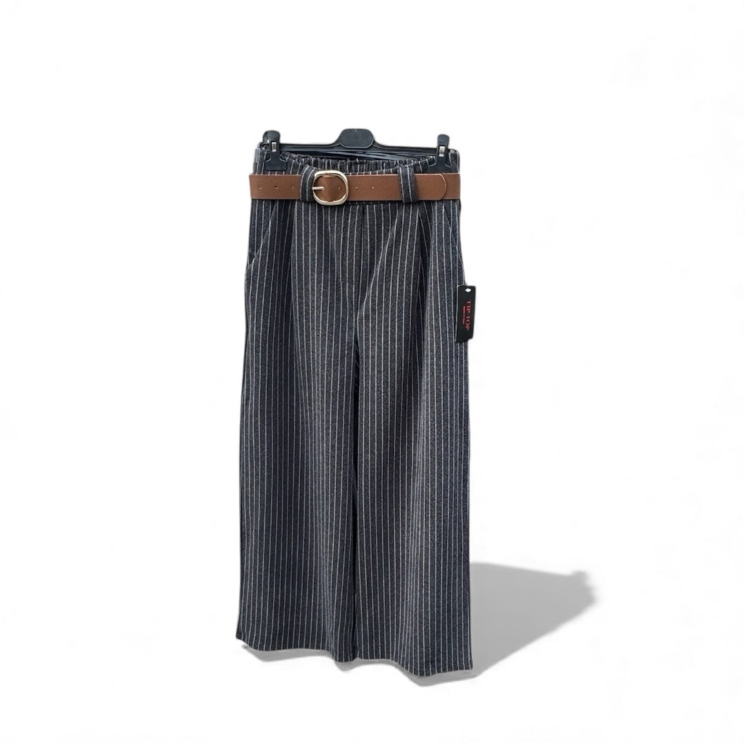 Damenhose mit Nadelstreifen und Gürtel – elegante Wide-Leg-Passform