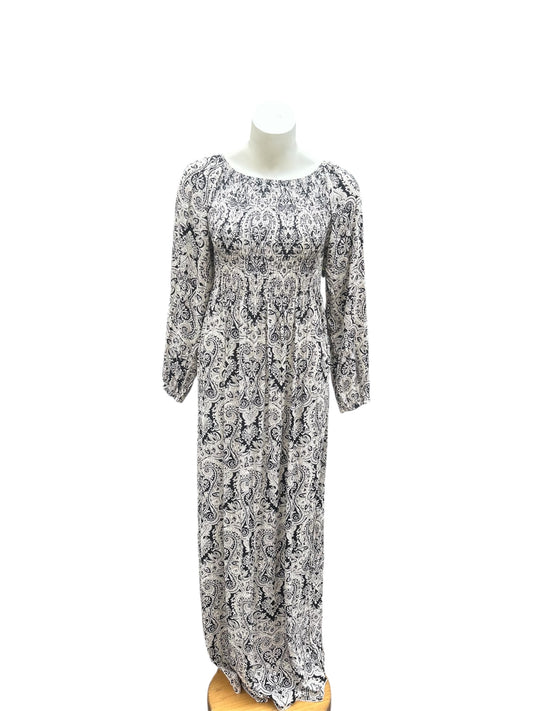 Maxi-Kleid mit modernem Blumenmuster – Creme