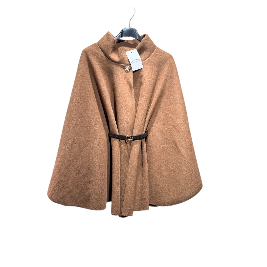 Luxuriöser Cape-Poncho mit Taillengürtel – in Creme, Schwarz & Camel