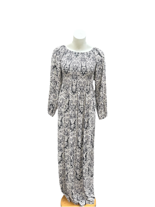 Maxi-Kleid mit modernem Blumenmuster – Creme