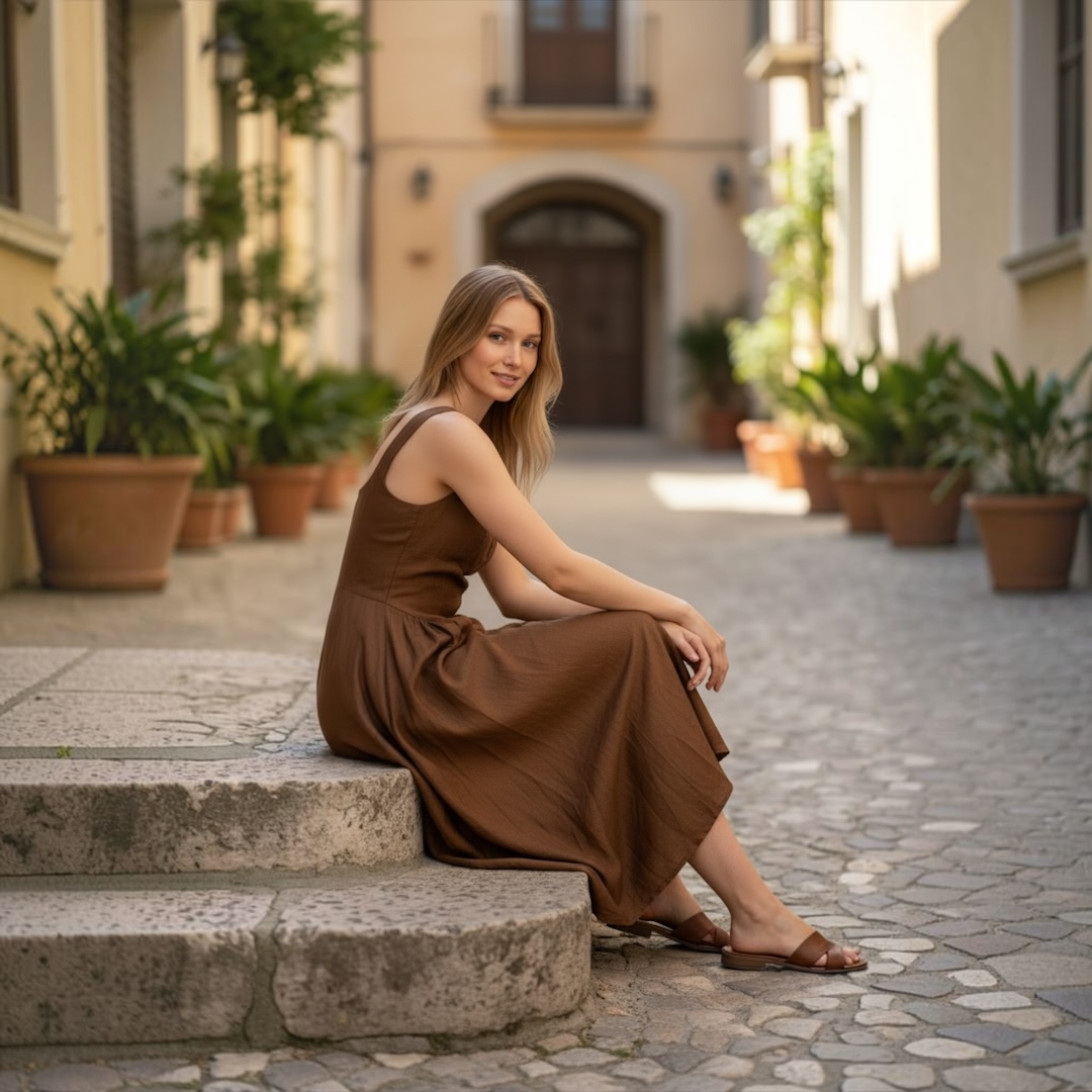 Ärmelloses Maxikleid mit eckigem Ausschnitt aus Leinenoptik für stilvolle Eleganz und Komfort