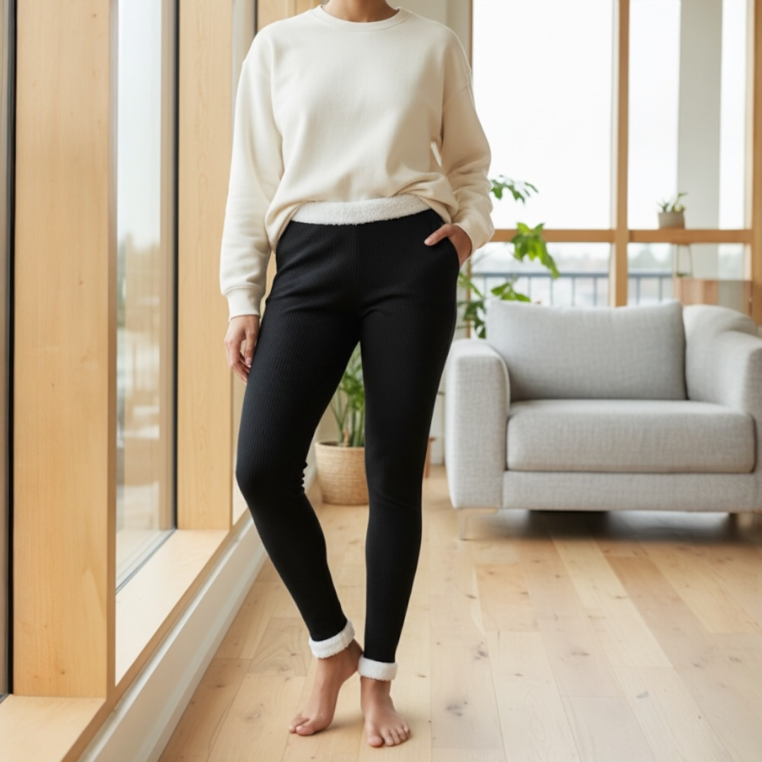 Damen Thermo-Leggings mit Fleece-Futter – Rippstrick-Optik