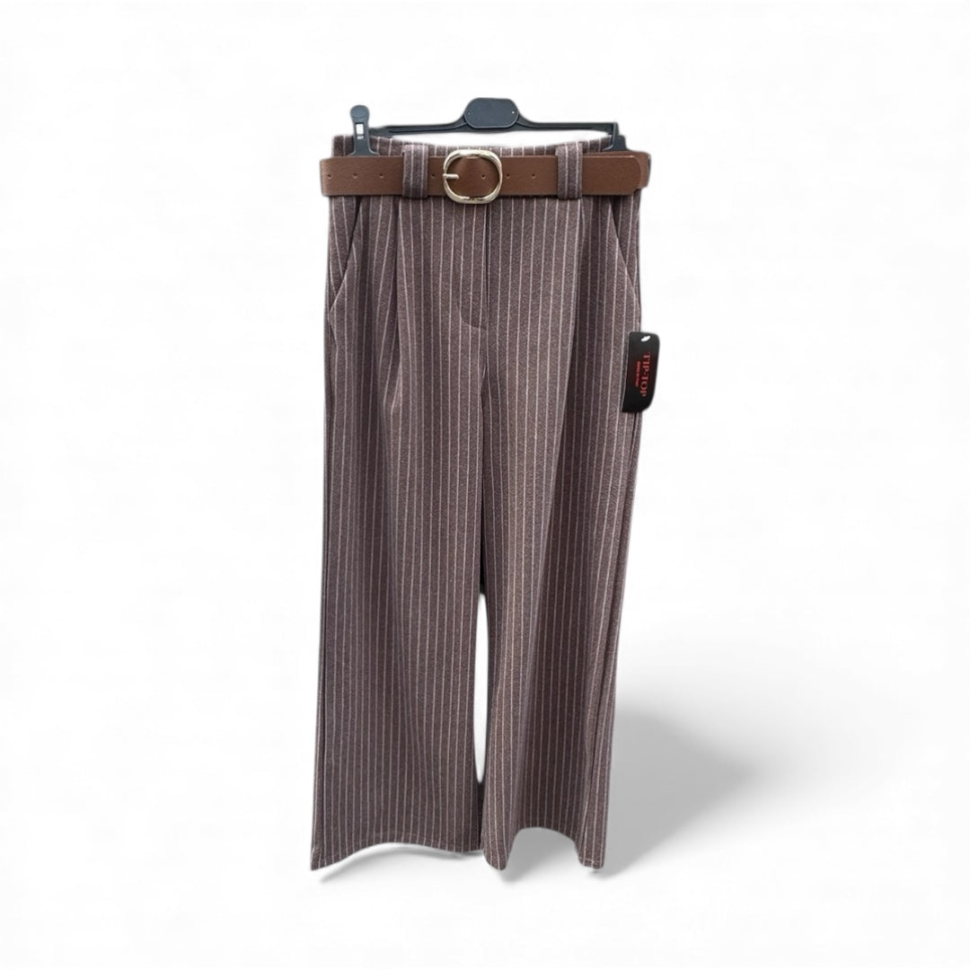 Damenhose mit Nadelstreifen und Gürtel – elegante Wide-Leg-Passform