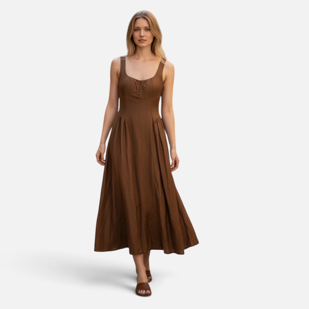 Ärmelloses Maxikleid mit eckigem Ausschnitt aus Leinenoptik für stilvolle Eleganz und Komfort