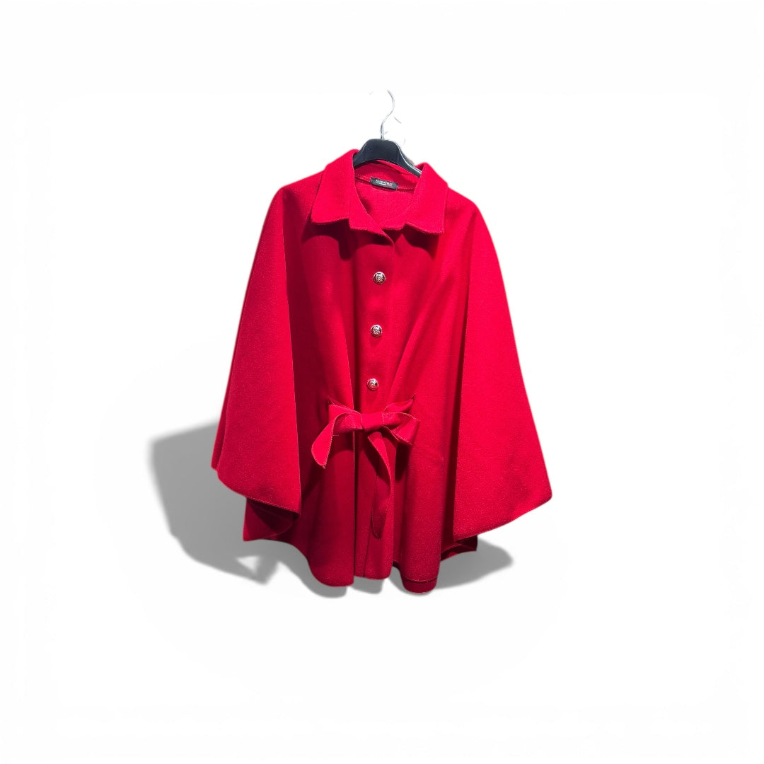 Eleganter Cape-Coat mit Bindegürtel – Damen Poncho in Rot & Weiß