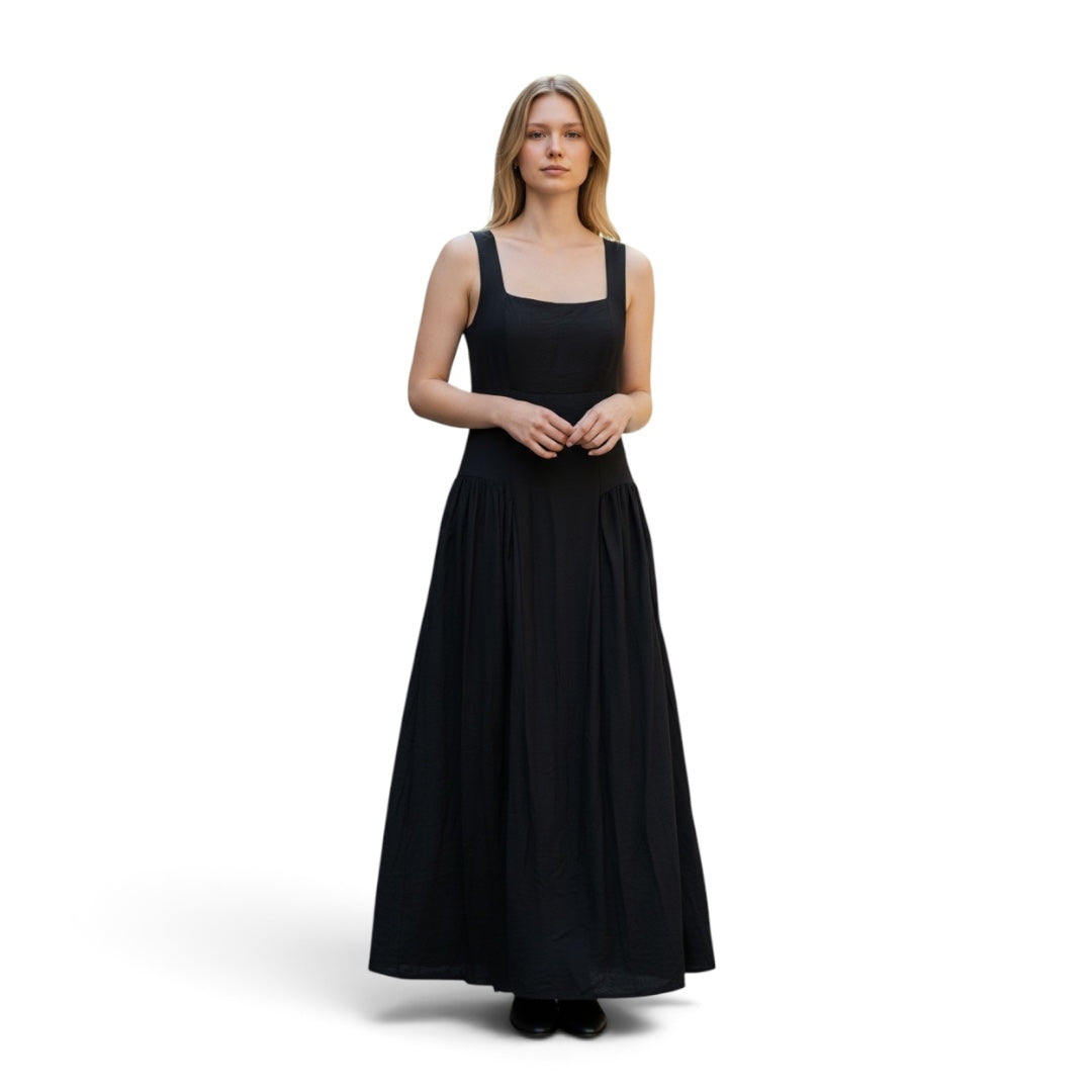 Ärmelloses Maxikleid mit eckigem Ausschnitt aus Leinenoptik für stilvolle Eleganz und Komfort