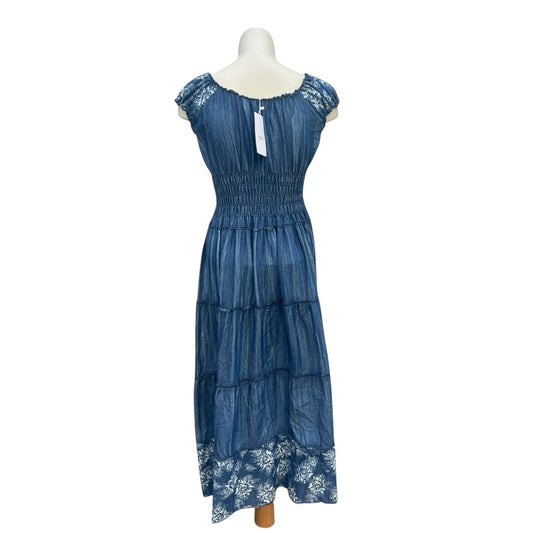 Elastisches Boho Maxikleid mit Knopfleiste – Blau