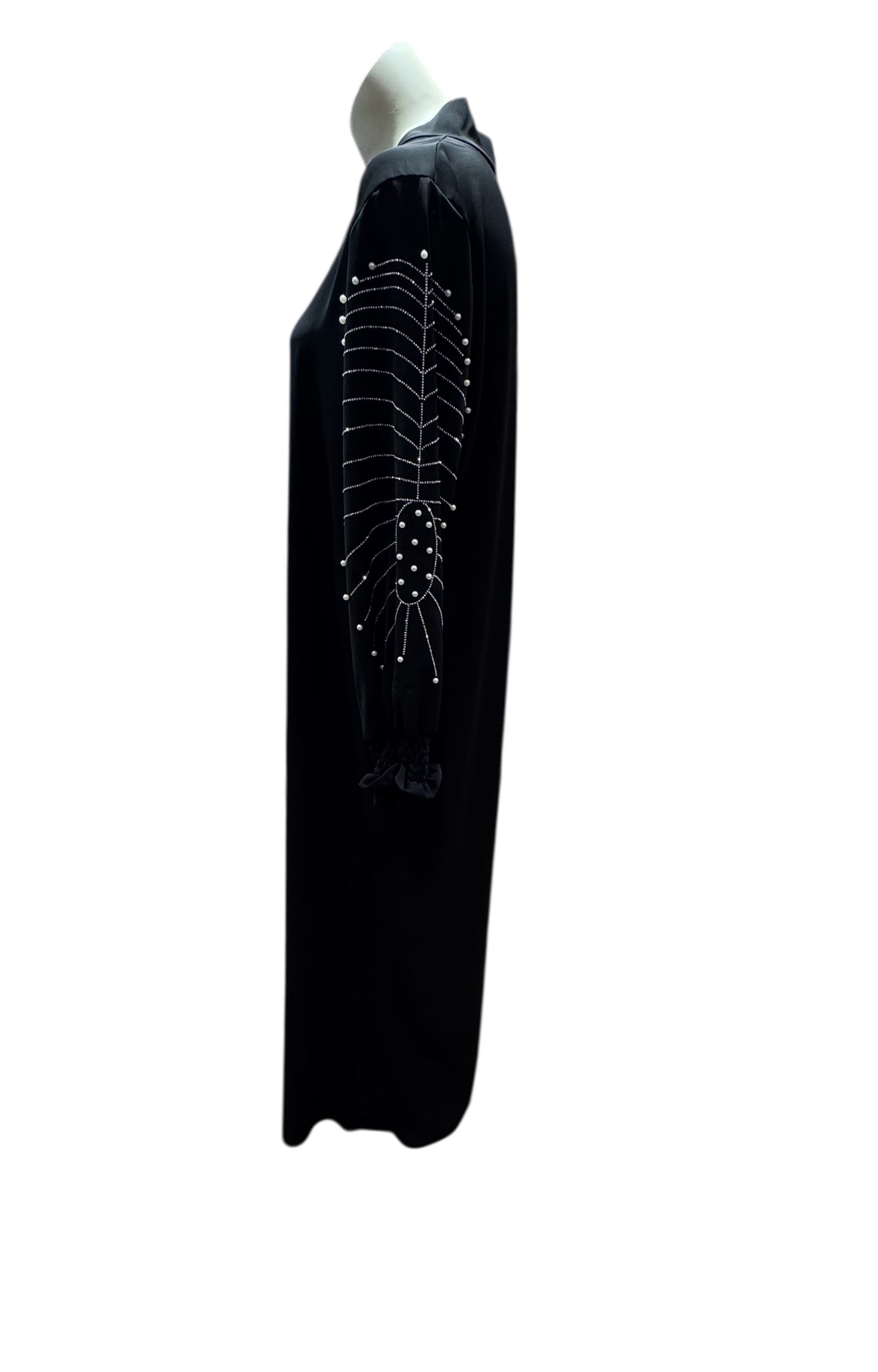 Elegante Maxi-Abaya Fließendes Design mit Perlen-Details & Schluppenkragen
